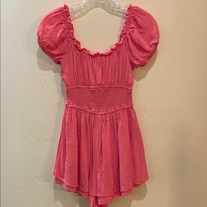 Pink Puff Sleeve Dress With Built in Shorts